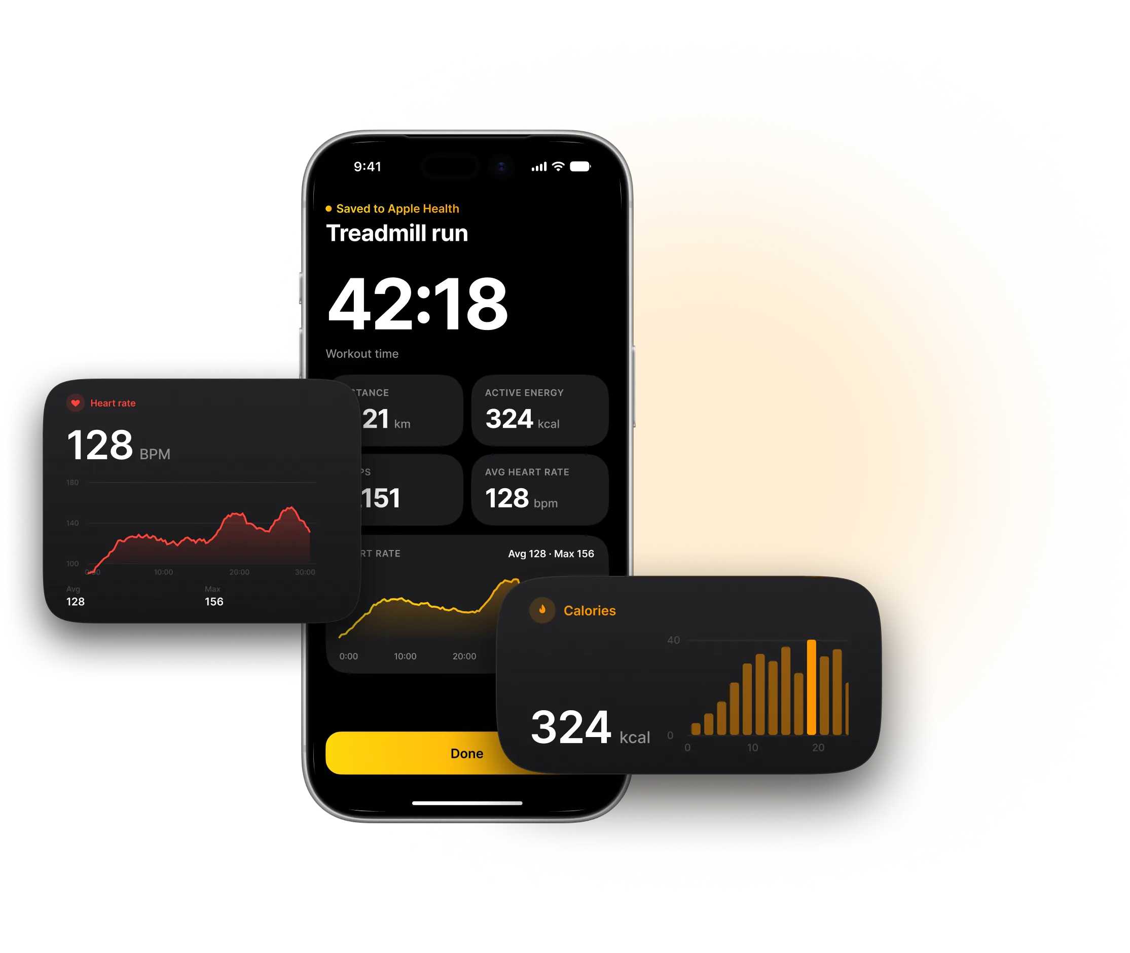 Тренировки, сохранённые в Apple Health в Treadmill Pro